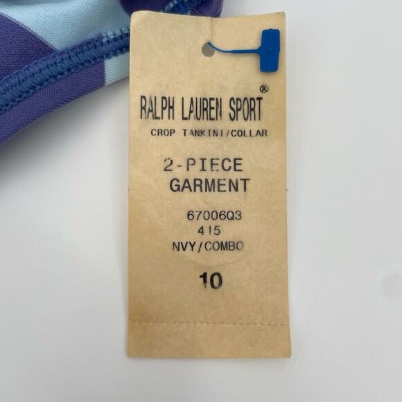 Ralph Lauren Sport Blue Aqua Y2K Wide Stripe Bikini Bottoms Coastal Pool Size 10 - Picture 4 of 13